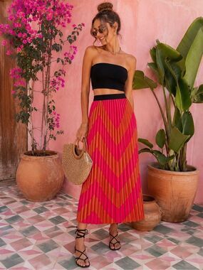 NWT Le Superbe Chevron Pleated Skirt Size XS